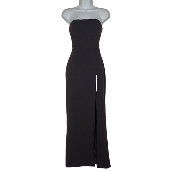 MESHKI Rachel Black Strapless High Slit Maxi Dress Medium - Picture 2 of 8